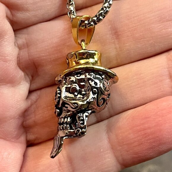 Day of the Dead Sugar Skull Skeleton Gambler Top Hat Necklace / Pendant #867 - Picture 8 of 15